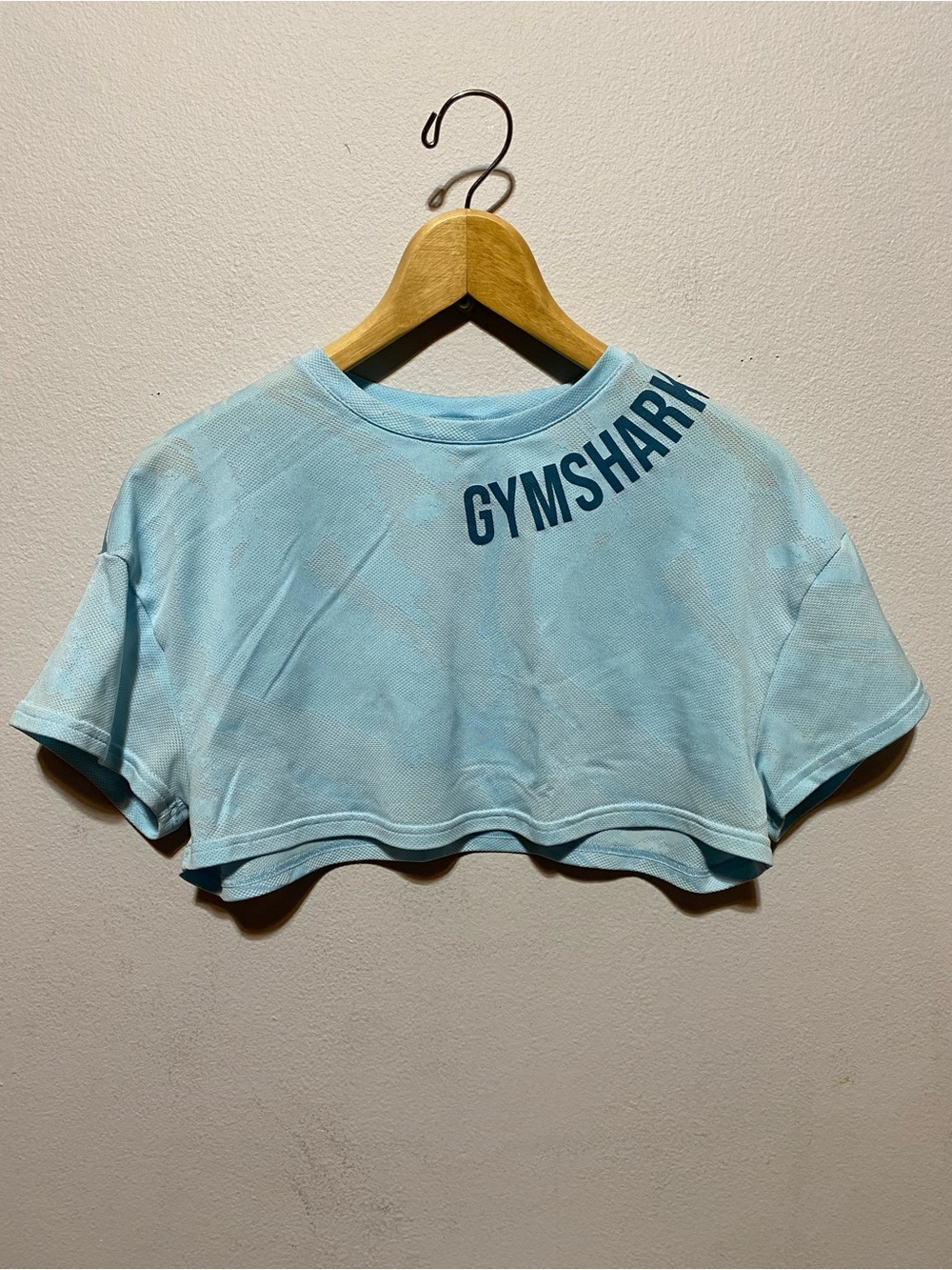 Gymshark Pale Blue Camo Cropped Short Sleeve Logo T-Shirt Women's Small